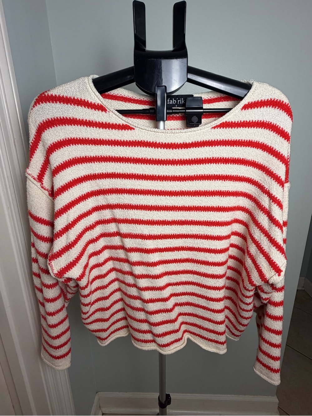 fab’rik Cream & Red Striped Oversized Sweater Size S